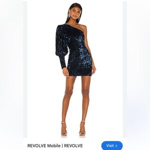 Camila Coelho Katya Mini Dress Midnight Blue - Sequins Long Sleeve Dress